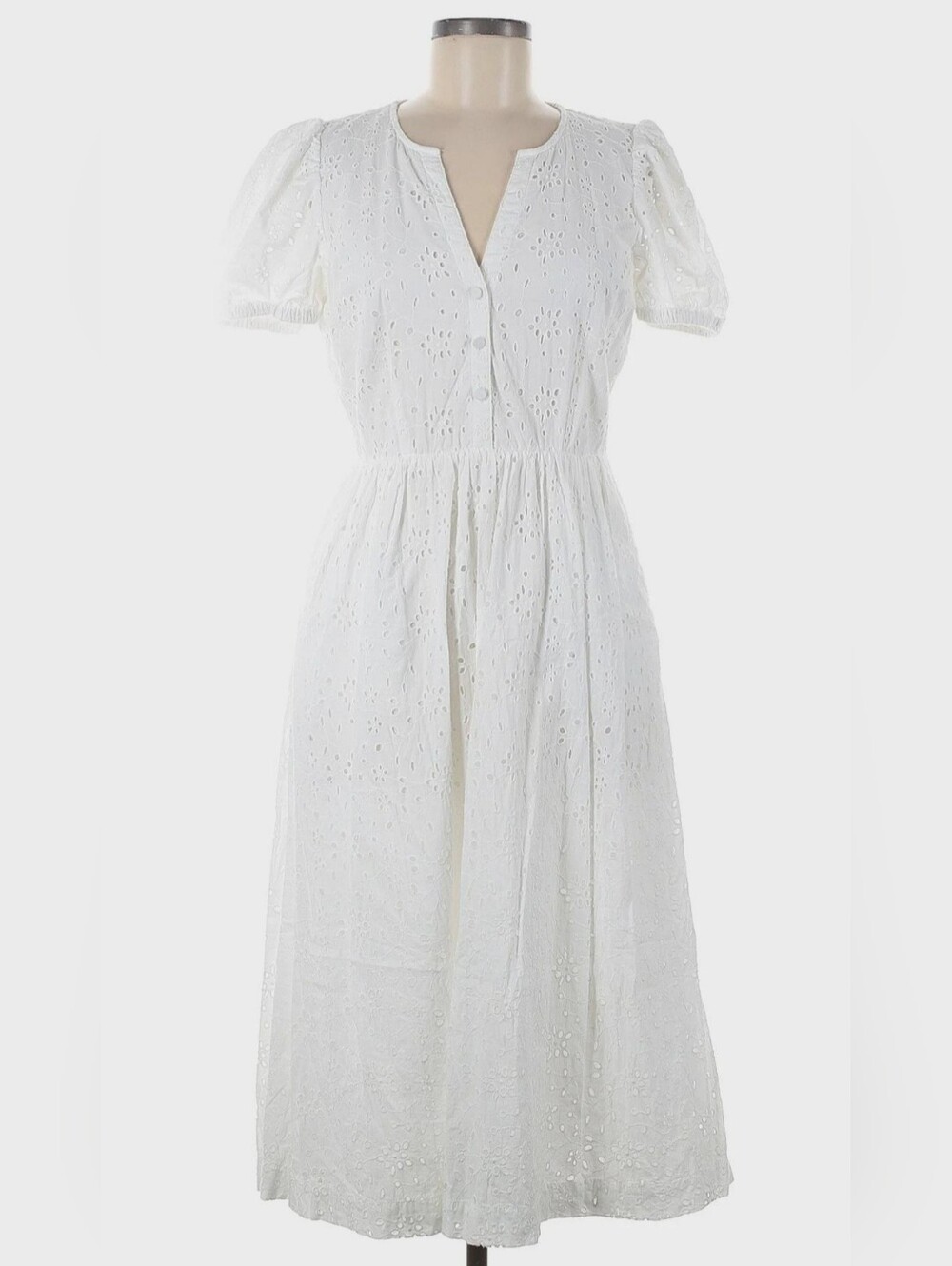NWT J Crew White 100% Cotton Eyelet Button-Front Midi Dress Size 2P